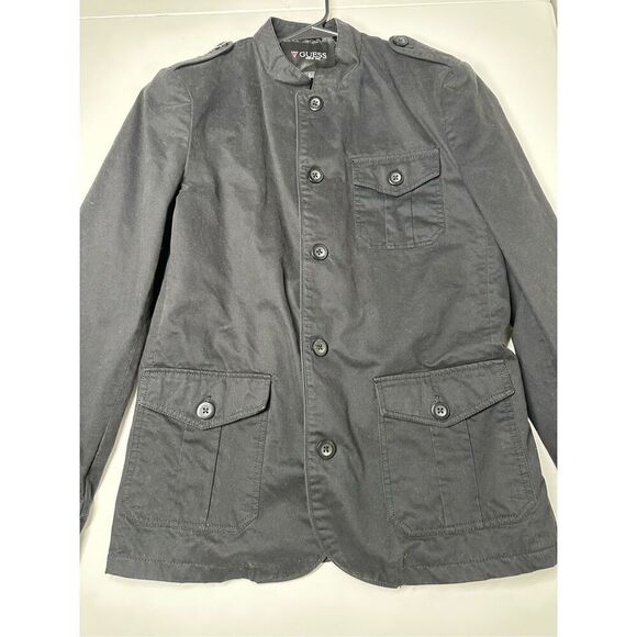 Guess Military Coat Jacket Men’s Button Up Field Black Size S Lined - Picture 7 of 15